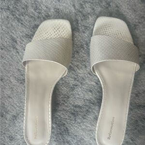 Reformation Textured Cream Slide Sandals